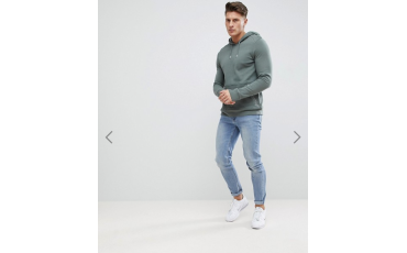 River Island Hoodie With Zip Detail In Khaki